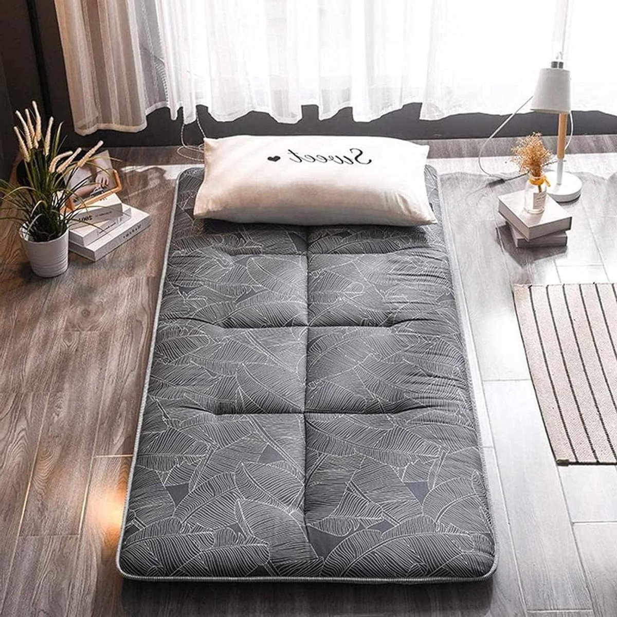 Japanse futonmatras - Vloermatras opvouwbaar - Comfortabel slapen - Drielaagse structuur - 90x200cm - Blauw