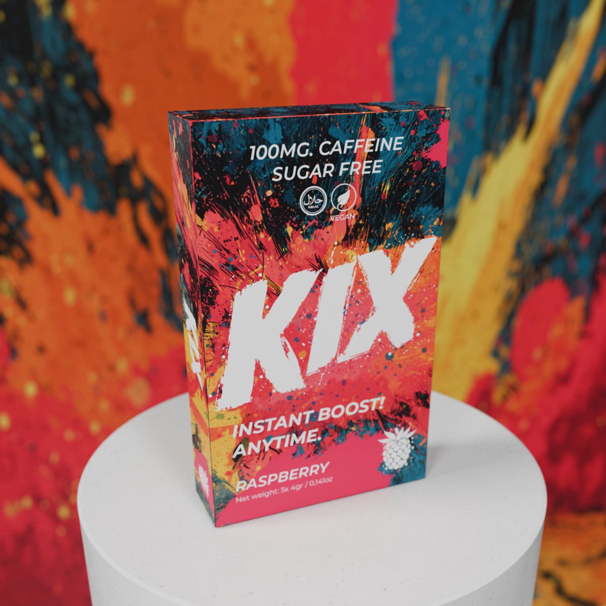 Kix Raspberry - Tropical Taste. Maximum Energy - 1 box (5 baggies x 4gr)