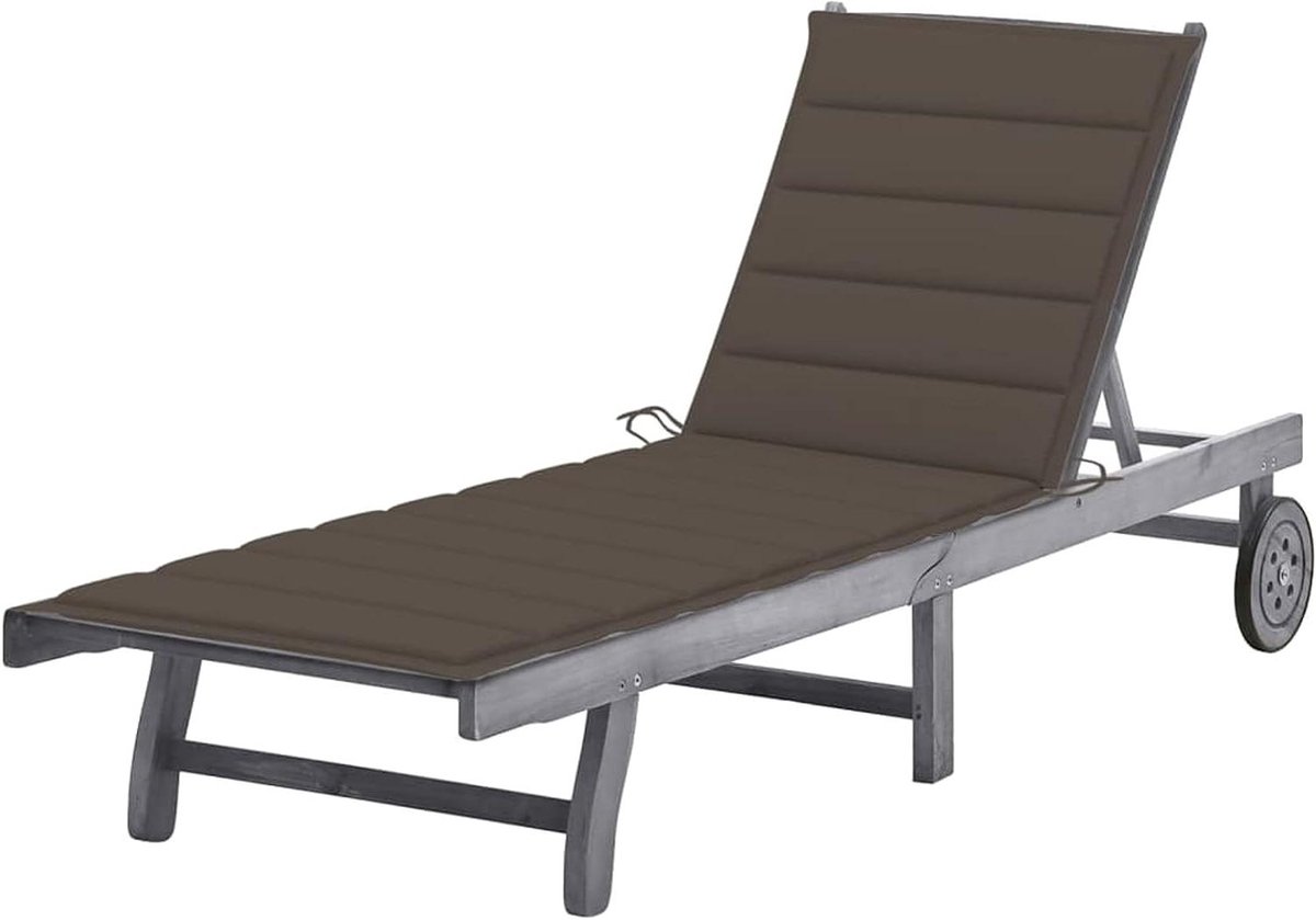 Houten ligstoel - Tuinstoel relax - Buiten ontspannen - Verstelbare rugleuning - 200 cm lang - Grijs taupe