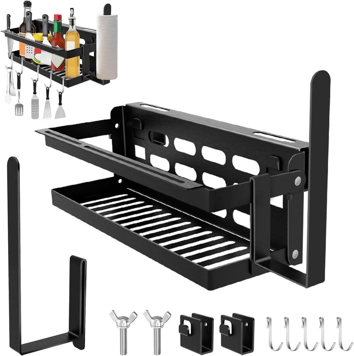 Barbecue Opbergstandaard - BBQ Organizer - Buiten Koken - Opvouwbaar Ontwerp - 35.7 x 15.5 x 5.7 cm - Zwart