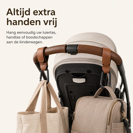 Consumerce® Premium Kinderwagen Tassenhaakjes - 2 Stuks - Bruin - Luiertas Tassenhaak - Buggy Accessoires - Organizer - Haak - Tassenhanger - Extra Stevig - Tas - Tassen van Consumerce — afbeelding 2