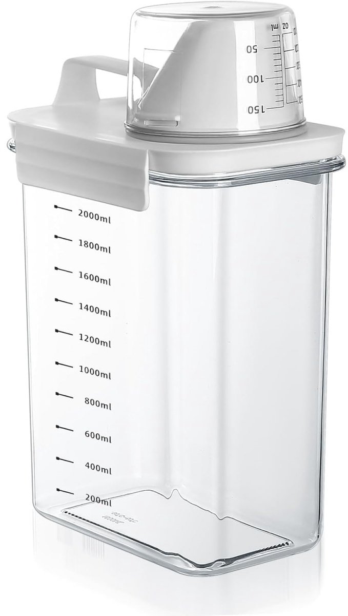 TOVBMUP Afgesloten wasmiddeldispenser - wasmiddelpoeder bewaardoos - waspoederdoos - wasmiddelbewaarcontainer - voedselcontainer - met maatbeker - 2300 ml