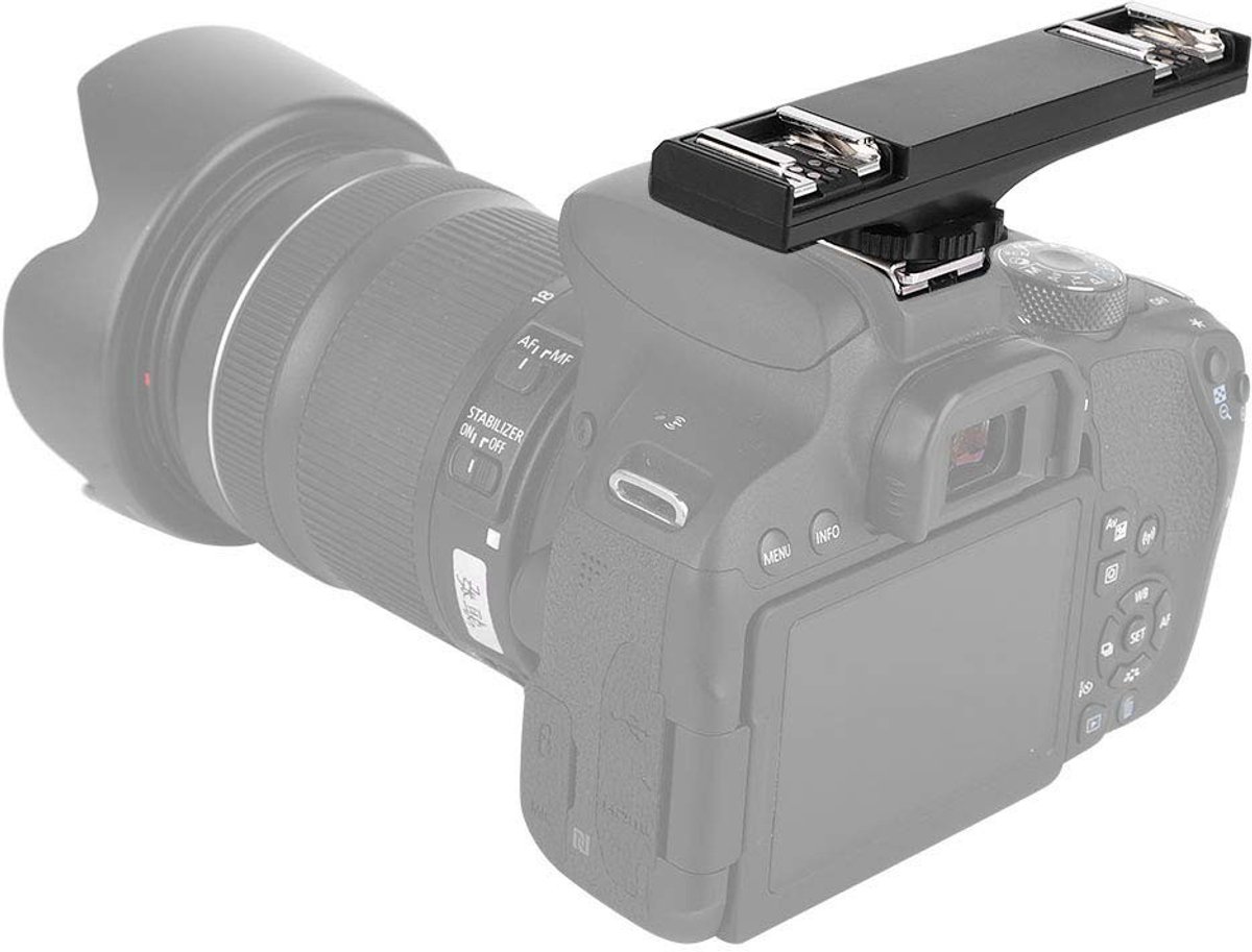 Dailygoody - Dual Flash Shoe Splitter Bracket Adapter - Geschikt voor camera's - Zwart - Hot Shoe Splitter - I-TTL ondersteuning - Ideaal voor fotografe