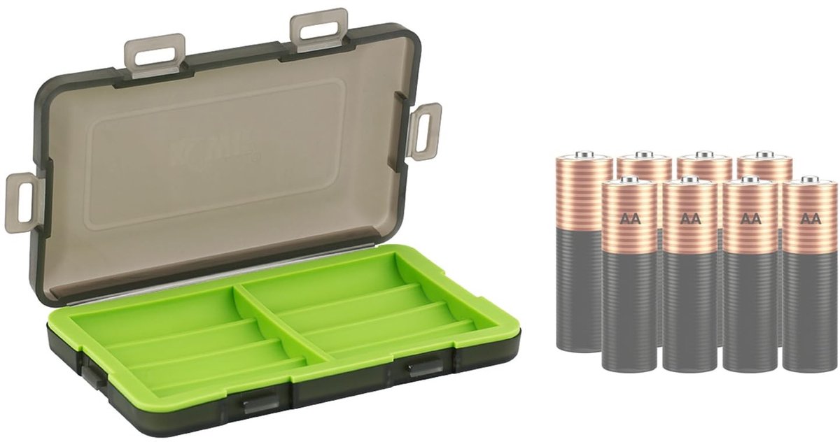 Dailygoody - Compacte batterijorganizer - Batterijhouder 8 sleuven - Milieuvriendelijk materiaal - Groen - Geschikt voor AA en 14500 batterijen - Hand...