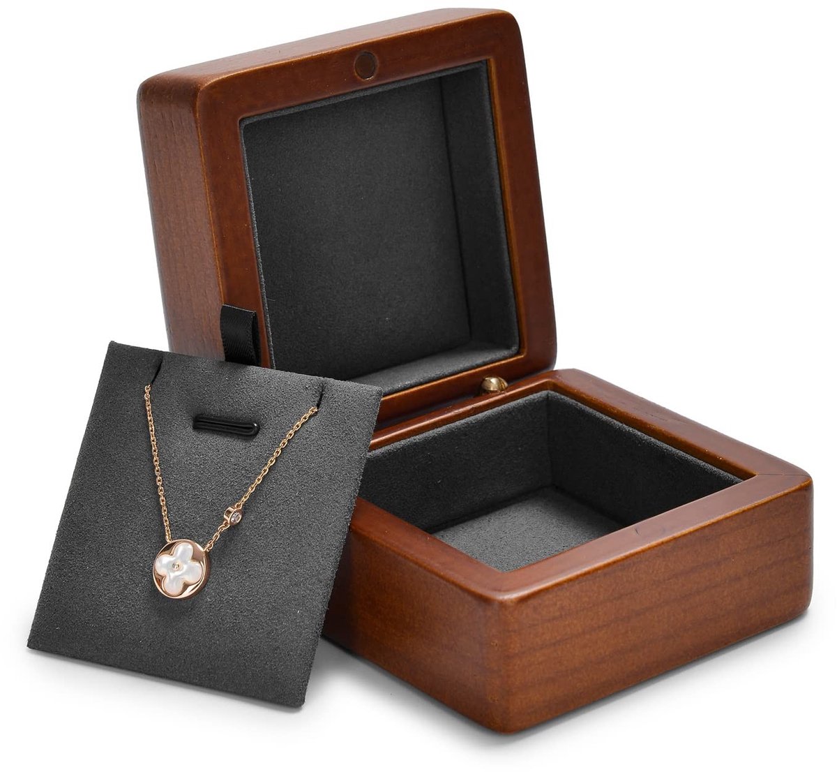 Dailygoody - OmGoods - Dailygoody - Vintage Pendant Box - Sieradenbox - Modern - Donkergrijs - Huwelijksaanzoek - Perfect voor Vrouwen - 7.5x7.5x5 cm