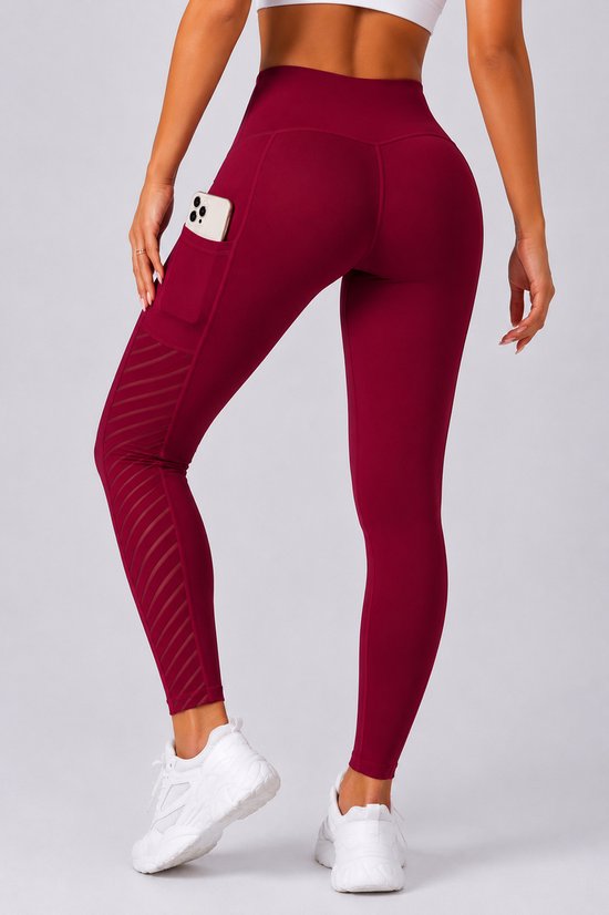 SparkNine Novawave sportlegging dames - squatproof - ademend - met zakken - L - rood - mesh panelen - elastisch & stijvol — afbeelding 5