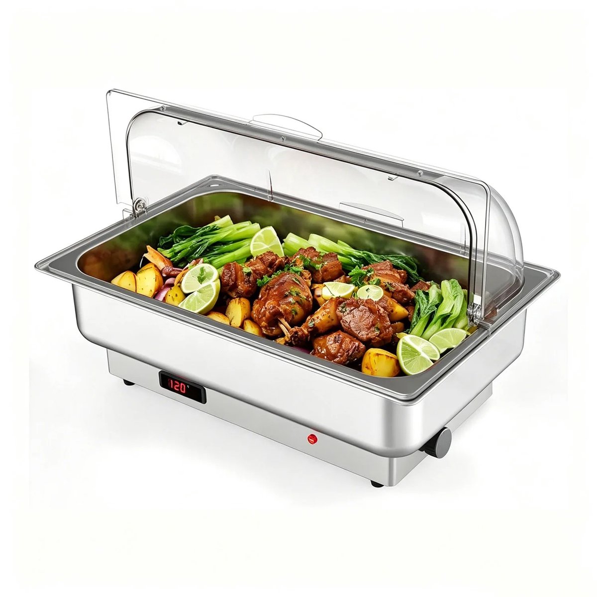 MakkelijkMooi Electrische Chafing Dish - Buffetwarmer - Transparant Roldeksel - Hygiënisch Serveren - Inhoud Serveerschaal 8.5 ltr