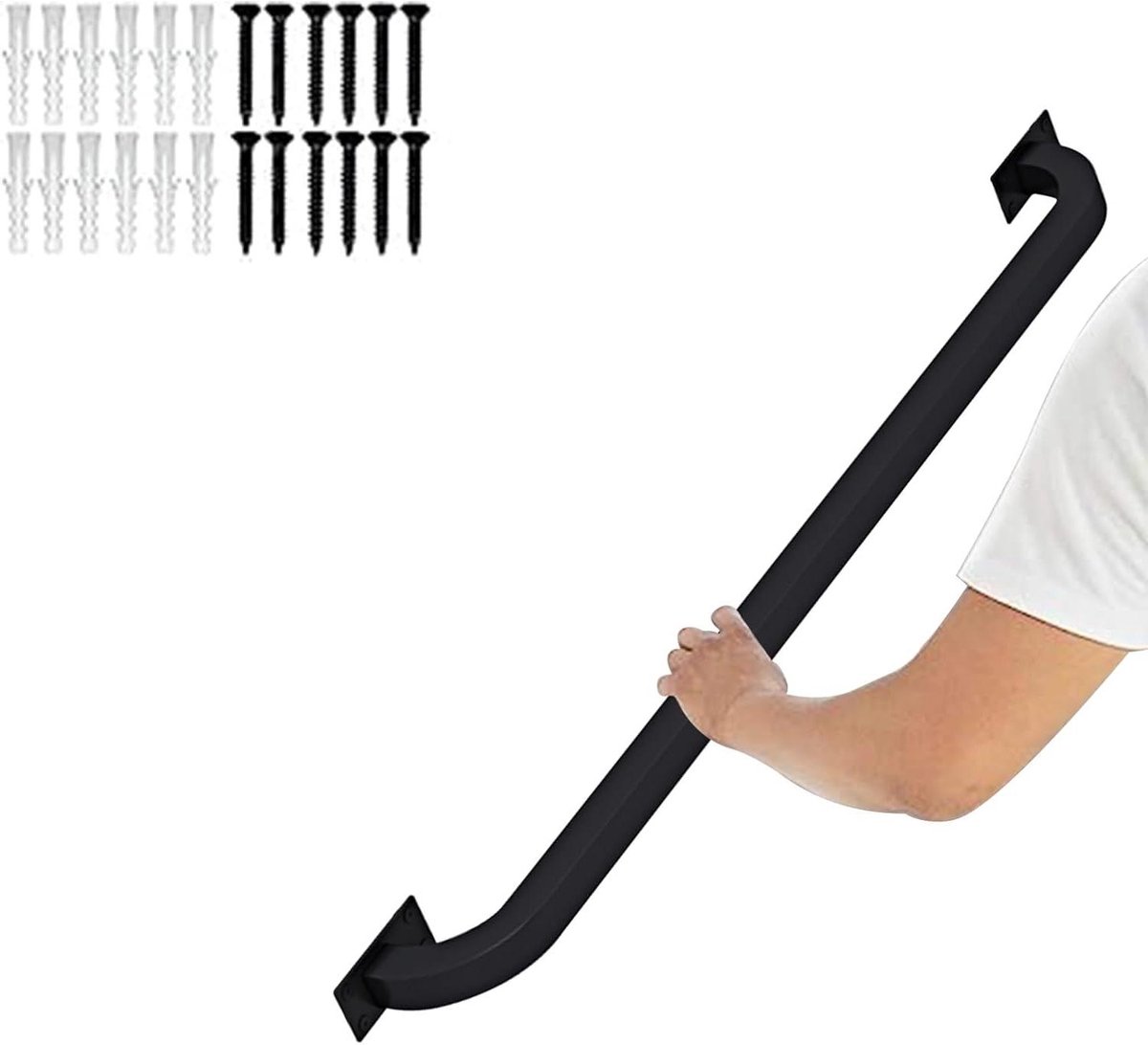 Trapleuning Smeedijzer - Muurbeugel Handgreep - Veiligheid Trap - 200kg Belastbaar - 150cm Lengte - Zwart