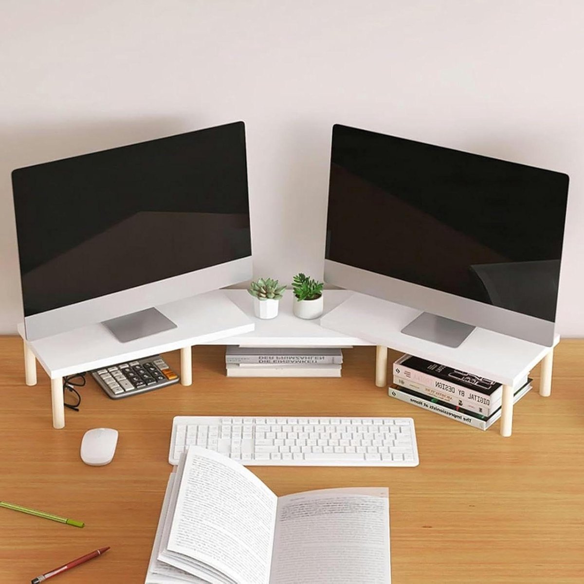 Monitorstandaard - Bureau organizer - Ergonomisch werken - Verstelbare hoogte - H 122 cm - Wit