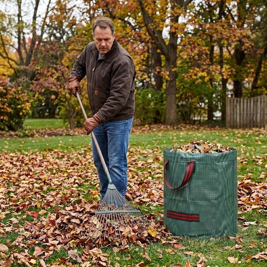 Tuinzak met handvatten - Opvouwbare mand - Afval verzamelen - Waterdichte coating - 60 liter - Groen — afbeelding 2