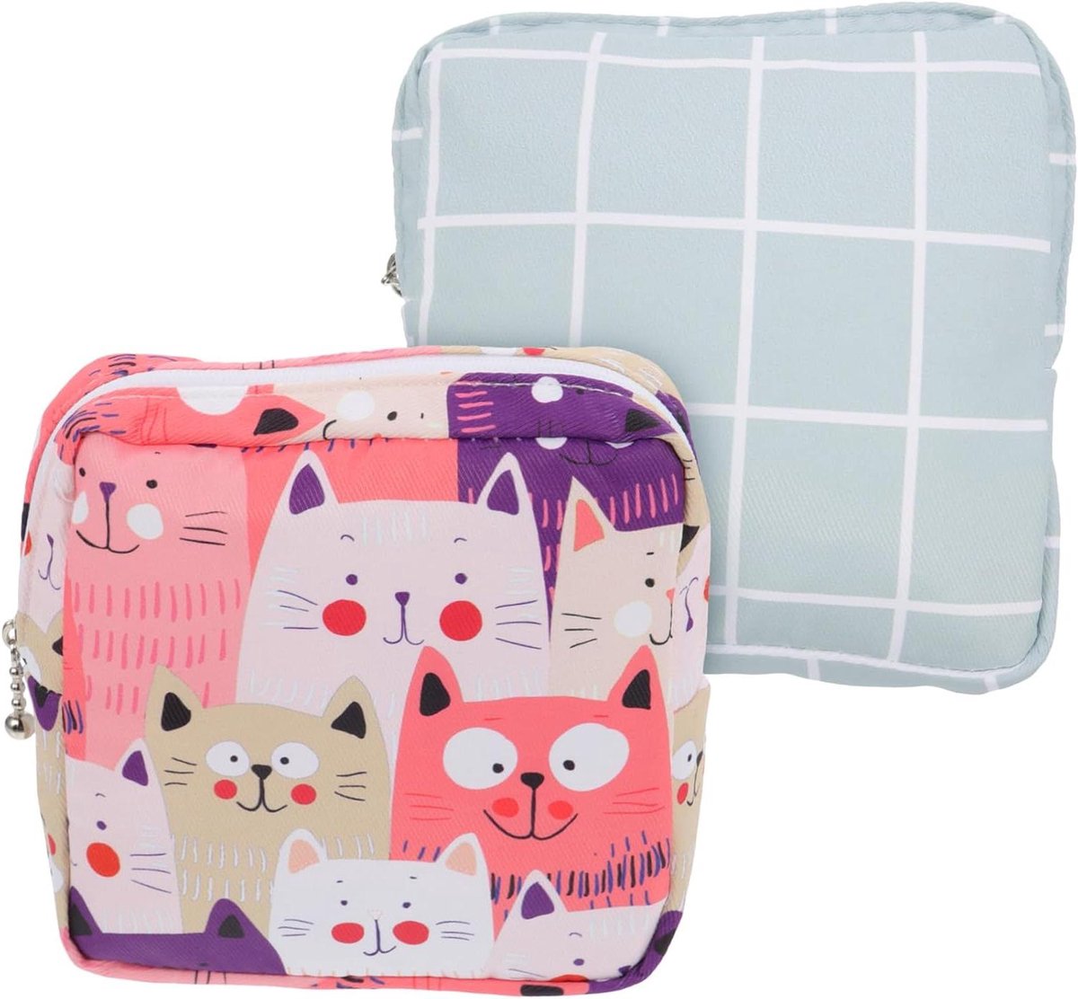 Maandverband Opbergtas - Periode Portemonnee - Voor Buiten - Katoenen Materiaal - 2 Stuks 13cm - Kattenmotief