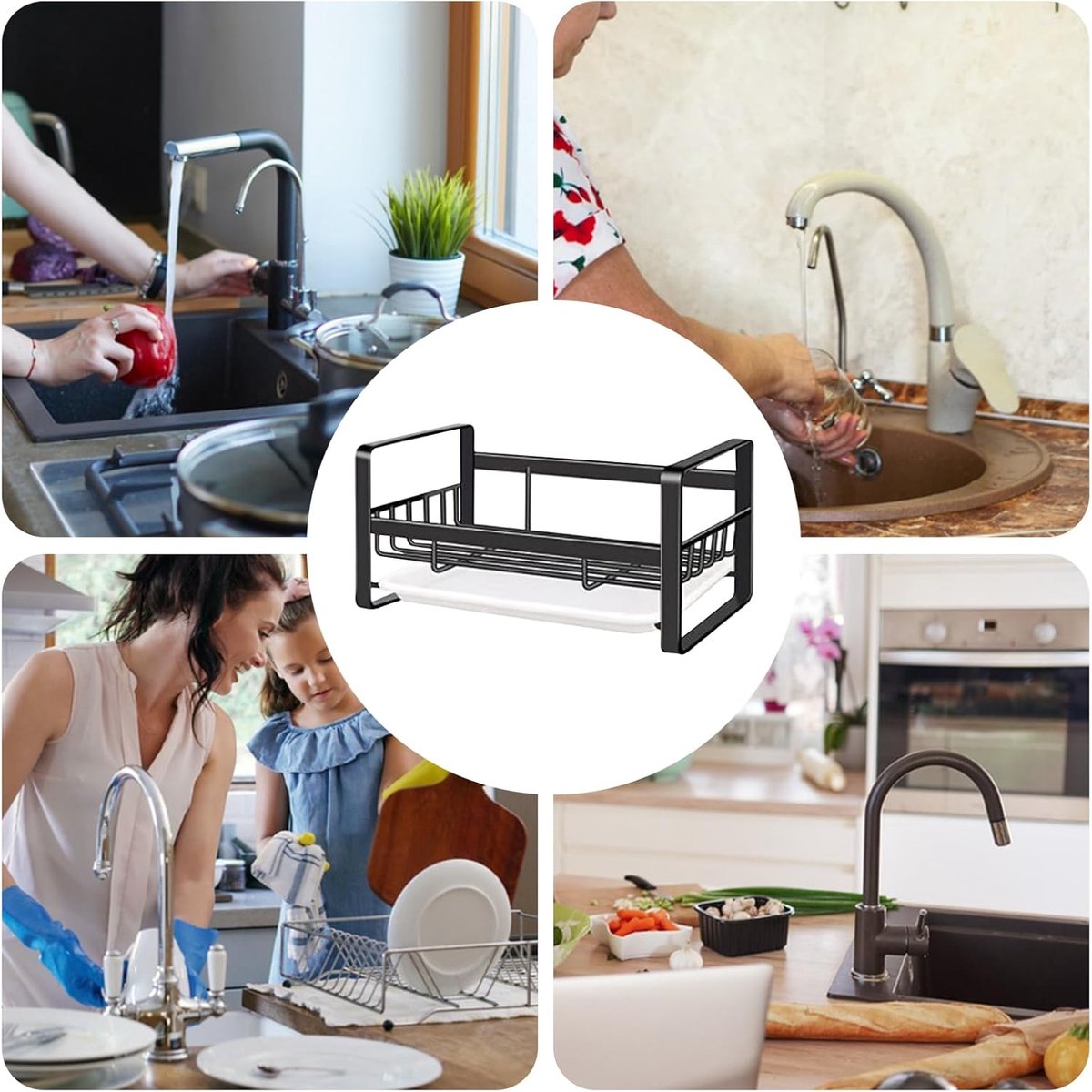 Keuken Organizer - Gootsteen Houder - Aanrecht Opruimen - Zonder Boren - 13x13x13 cm - Zwart
