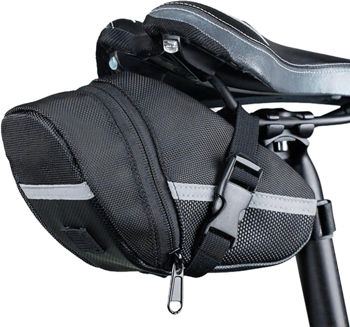 Waterdichte Fietszadel Tas met Flescompartiment en Reflecterende Details voor Fietstocht Accessoires en Bergtochten