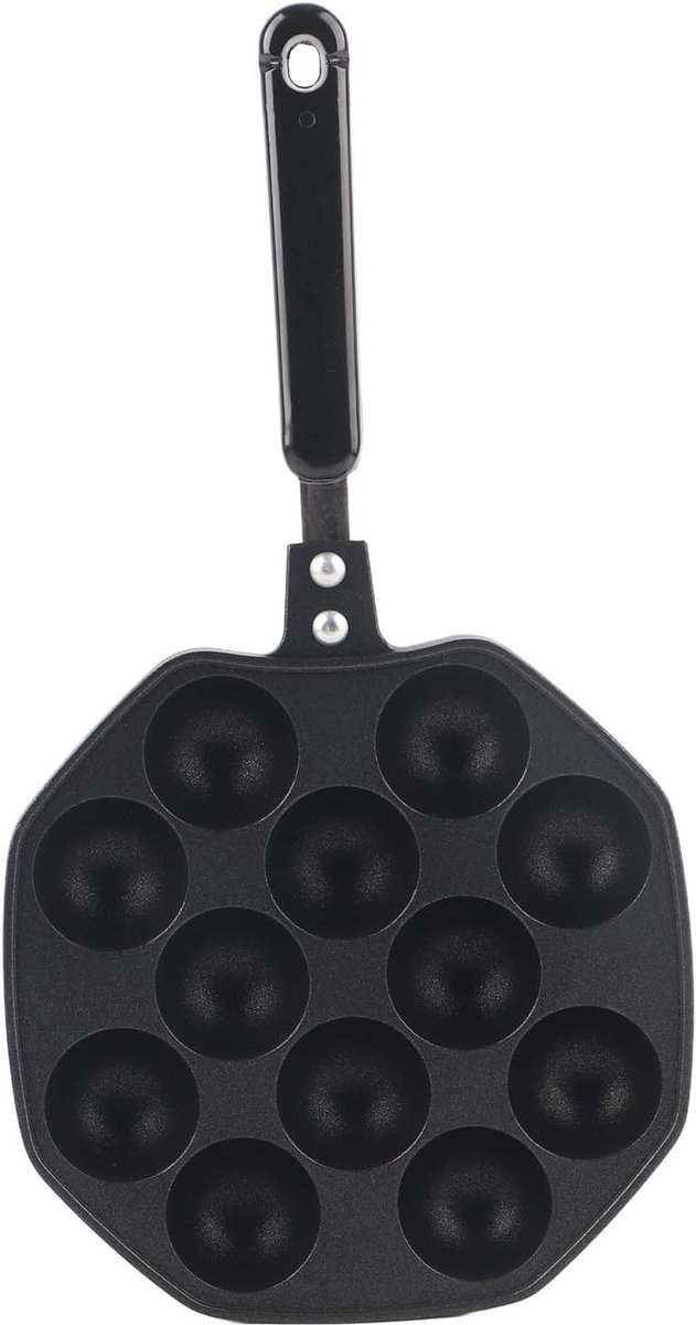 Takoyaki Grillpan - Poffertjespan Ronde Pannenkoeken - Thuis Koken - Antiaanbaklaag - 12 Holtes - Zwart
