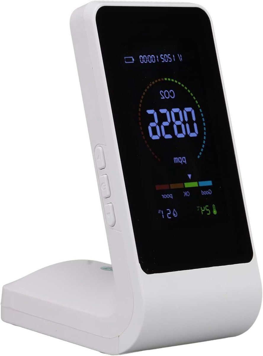 CO2 Detector - Luchtkwaliteit Monitor - Binnenlucht Controleren - Elektrochemische Module - 14x9.3x6.8cm - Wit
