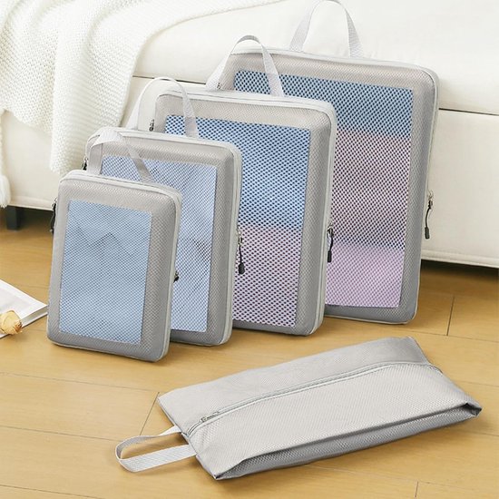 Opbergtas Set - Reisorganizers - Bagage Comprimeren - Waterdicht Nylon - Set van 8 - Beige — afbeelding 2