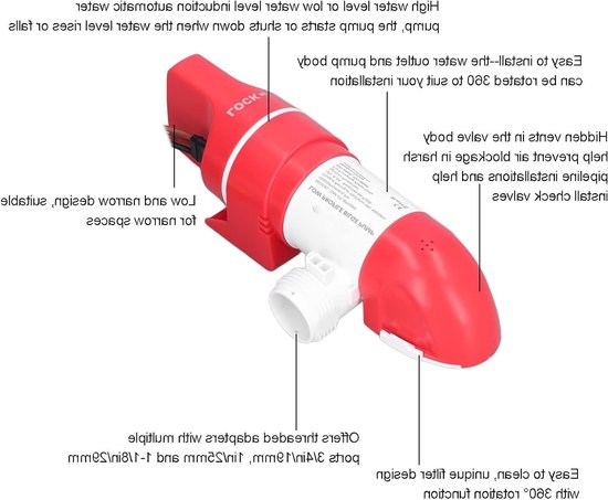 Automatische 360° Sentina Pomp voor Boten, 12V, 1100 GPH, Ideaal voor Laag Bruggen en Boot Track Systemen — afbeelding 5