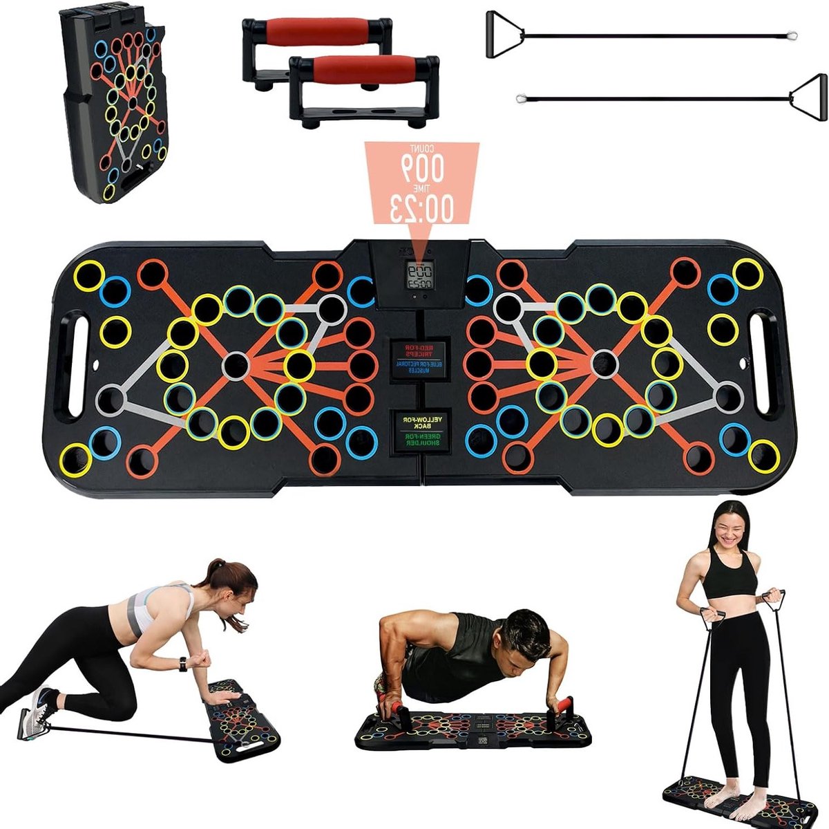 Dumbbell Board met 41 Functies, Intelligente Telling en Weerstandsbanden voor Spiertraining, Fitness en Thuisgym