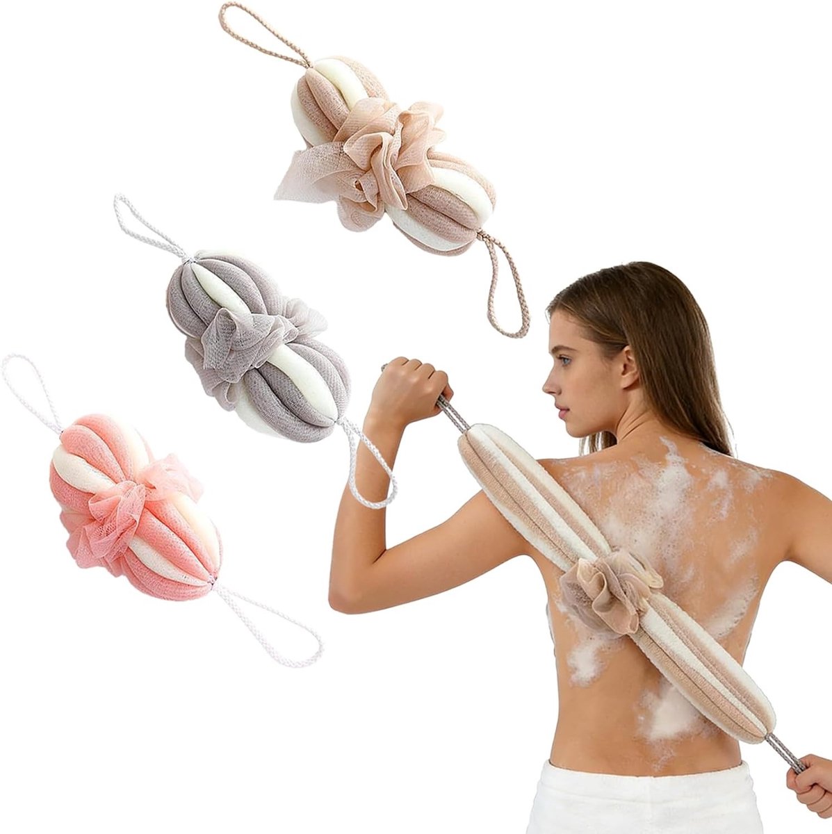 Set van 3 rekbare mesh-badsponzen voor exfoliatie, lichaamsverzorging en dagelijkse doucheaccessoires (3 stuks)
