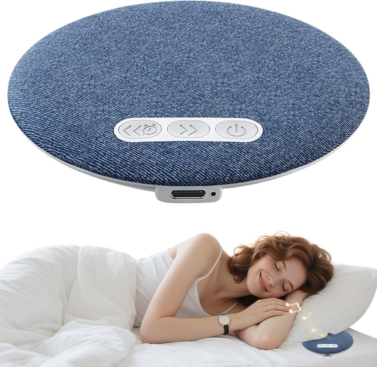 Draagbare mini-kussenspeaker met timerfunctie en witte ruis voor diepe slaap en ontspanning
