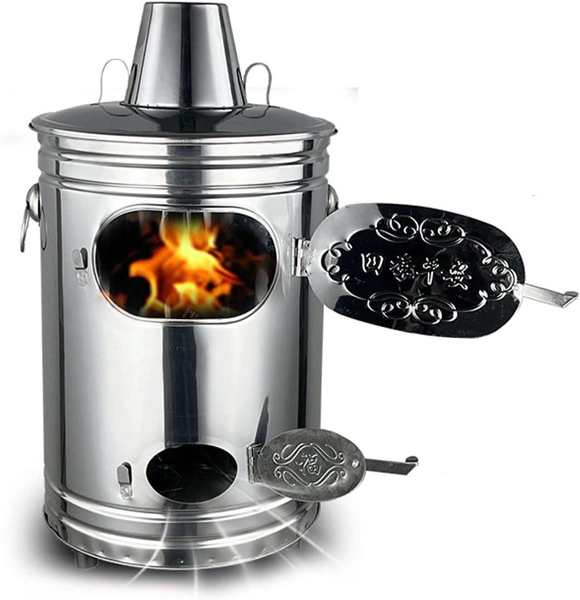 Roestvrijstalen Verbrandingsoven - Tuinbrandbak Bladafval - Afval Verbranden - Met Schoorsteen - 34x34x61cm - Zilver