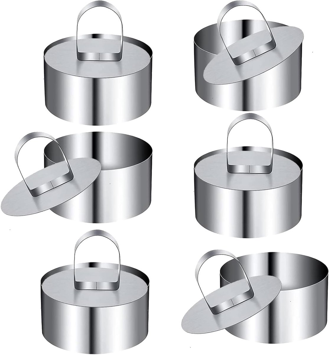 Set van 6 RVS Dessertringen, Ronde Bakringen voor Taarten, Gebak en Desserts, Keukenaccessoires