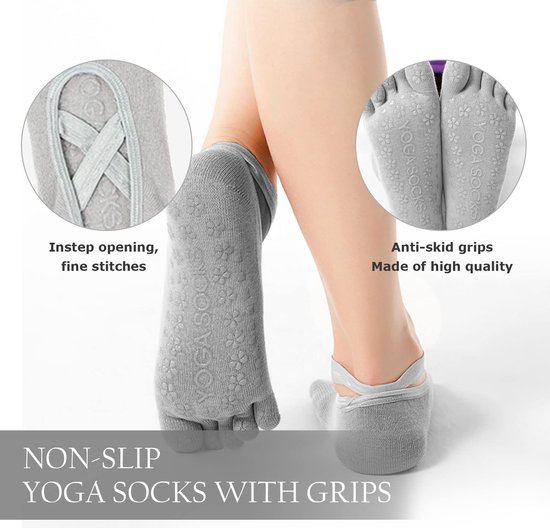 Dailygoody - QCActive1k - Dailygoody - Yogasokken voor Vrouwen - Antislip 5 Teensokken - Ideaal voor Pilates en Barre - Zwart en Grijs - Comfortabel en Ademend - UK 4-6 — afbeelding 3
