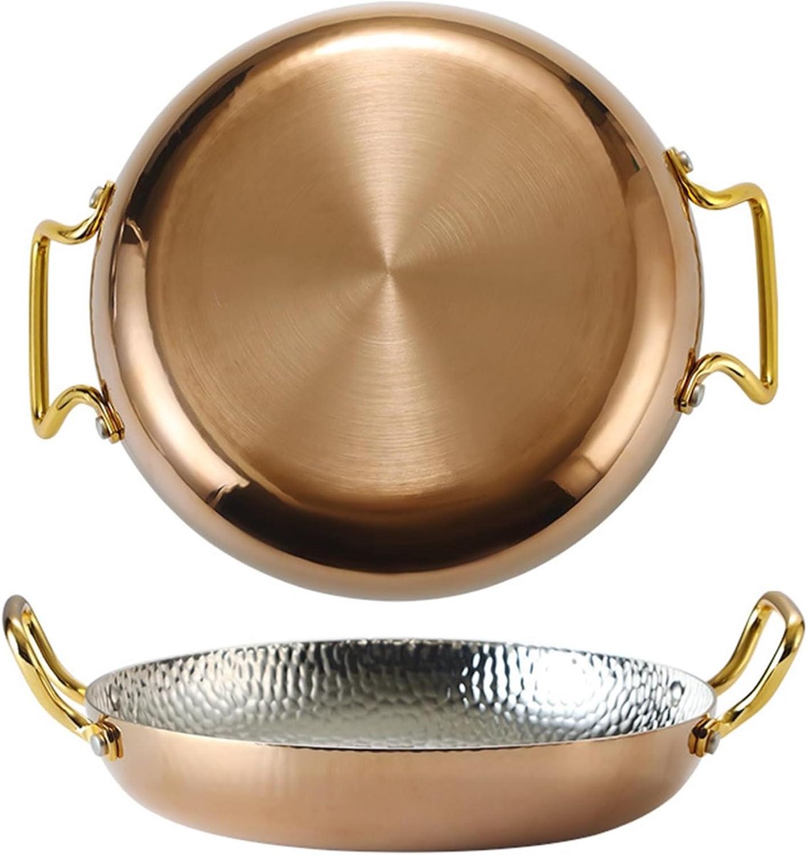 Paella Pan - Paellapan Koekenpan - Spaanse Gerechten Maken - Handgehamerd Roestvrij Staal - 28 cm - Zilver
