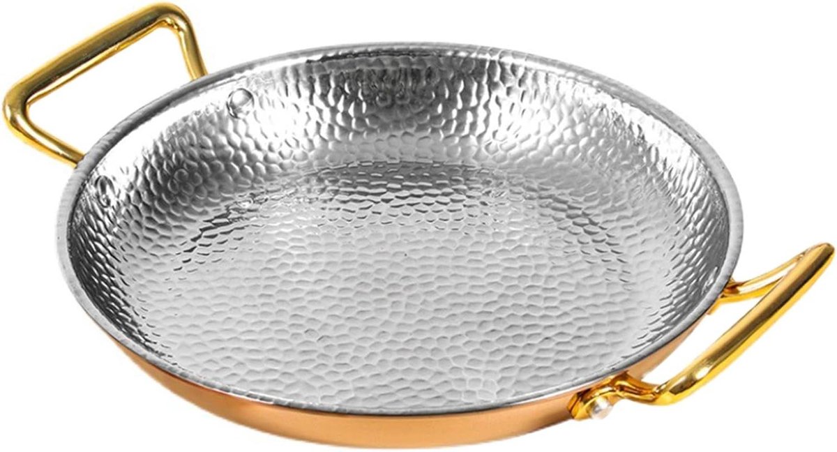 Spaanse Paella Pan - Paella Kookgerei Pot - Authentiek Koken - Handgehamerd Roestvrij Staal - 18cm - Rosé Goud
