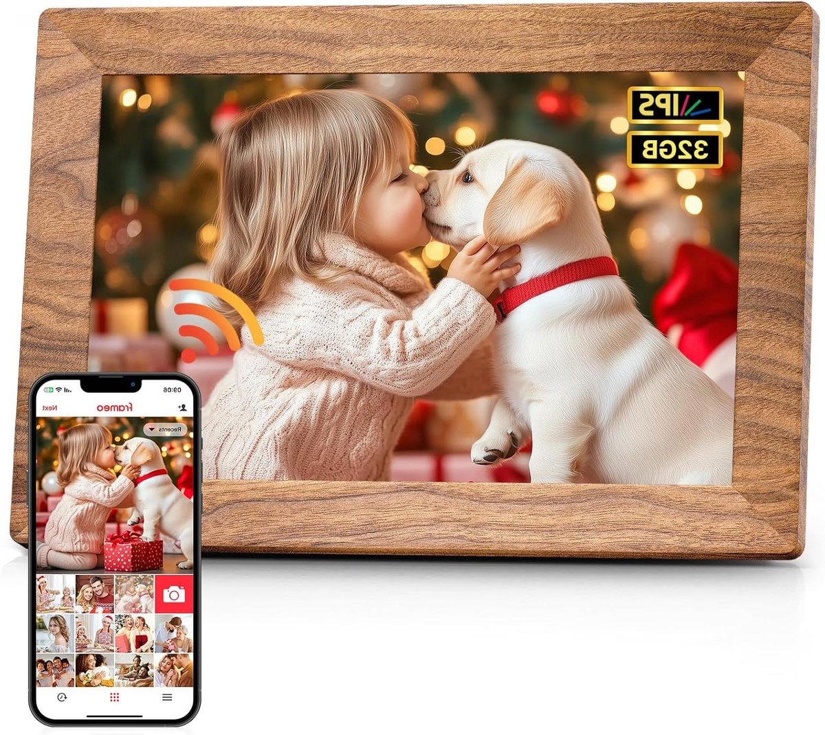 Digitale Fotolijst - Wifi Fotolijst Smart Frame - Herinneringen Delen - HD IPS Touchscreen - 10.1 Inch - Koffie