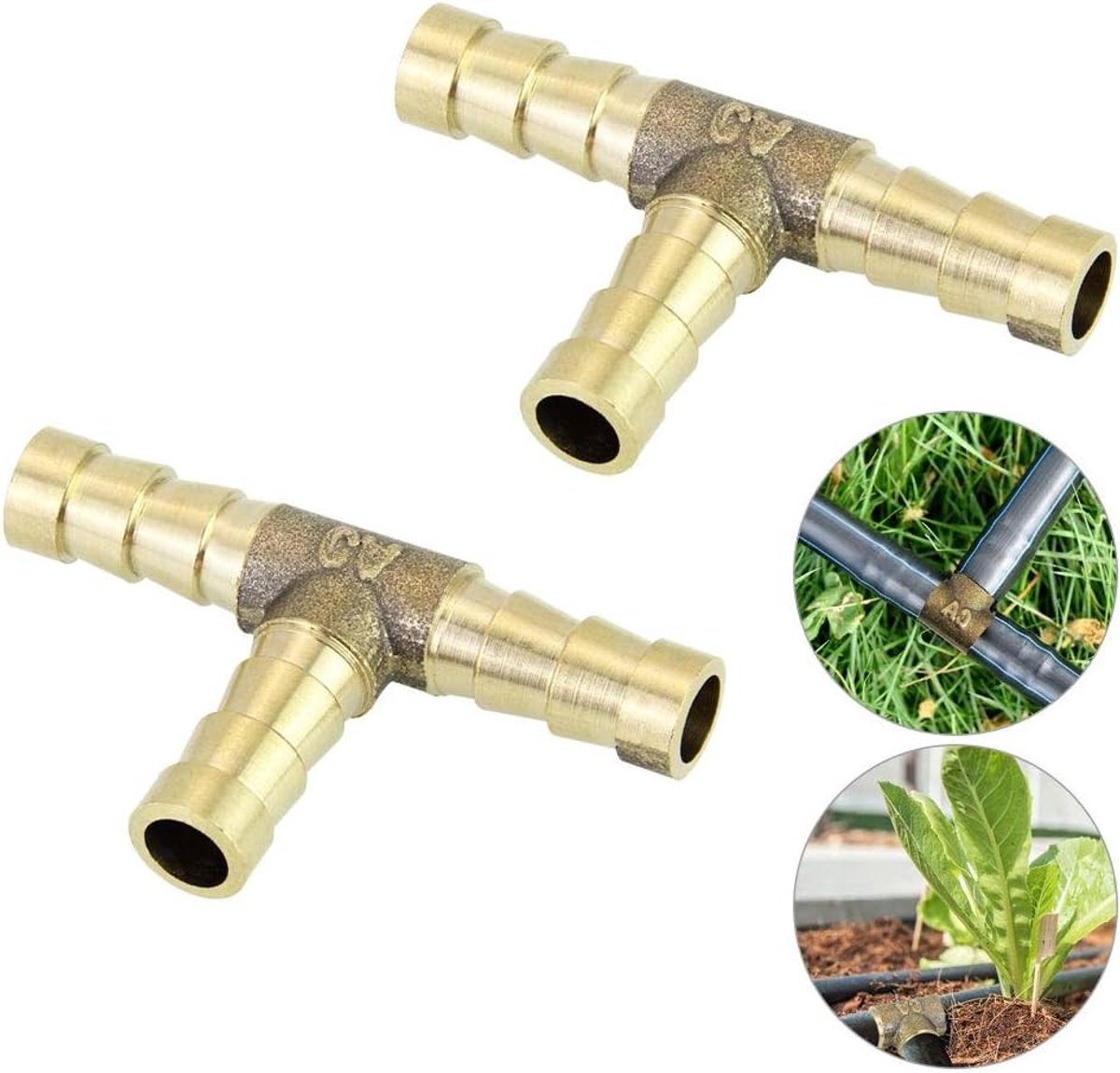 SnelShoppen - 2 Stuks Messing T-Connector 8mm 3-Weg Slangverbinder voor Brandstof Lucht Water Gas Olie - Hoogwaardige Corrosiebestendige Verbinding