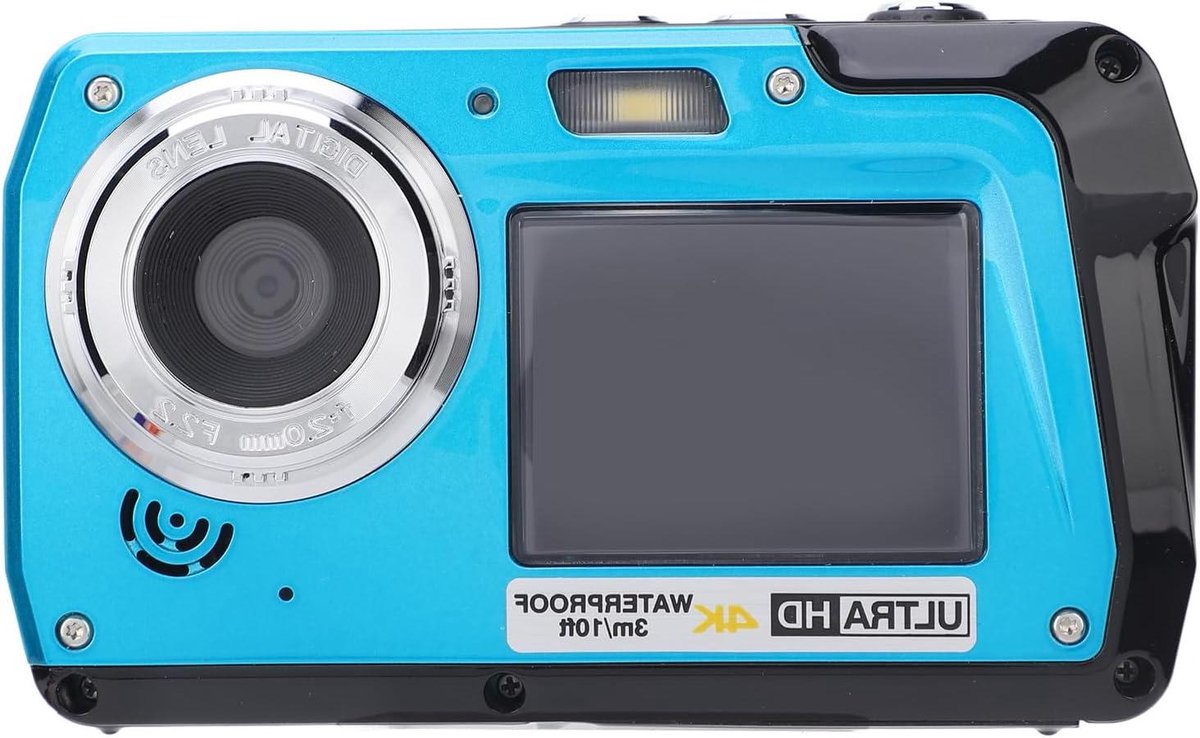 Onderwatercamera - Digitale Camera - Watersporten Vastleggen - Dubbele Schermen - 4K 56MP - Zwart