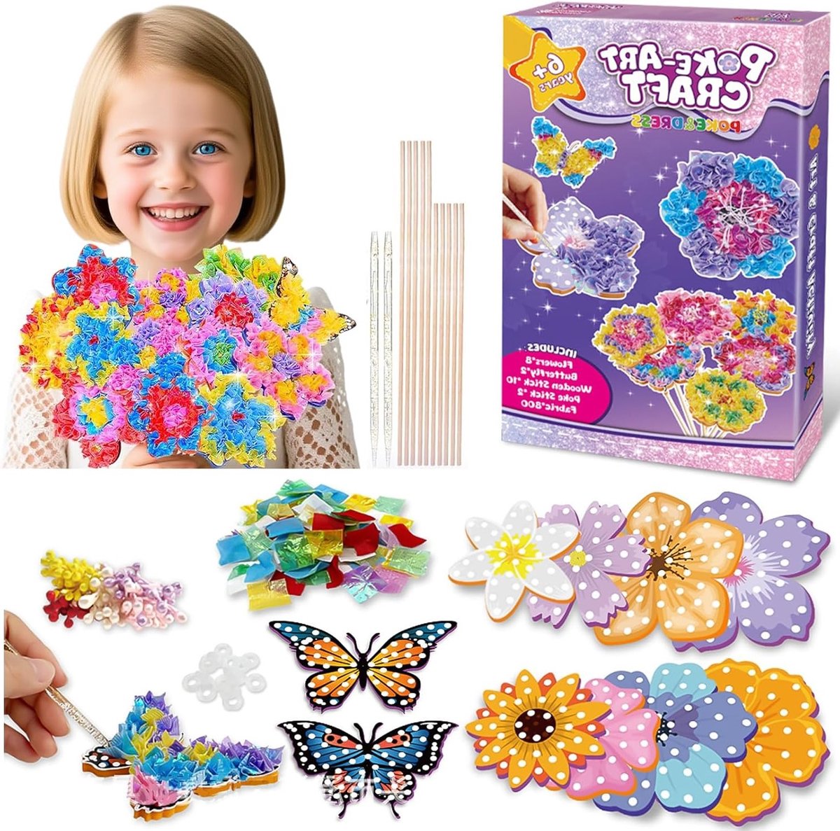 Creatieve Bloemen Knutselsets voor Kinderen van 6 tot 10 Jaar - Poke Art Activiteiten, Verjaardagscadeaus en Rommelvrije Creatieve Fun