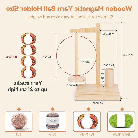 Houten Garnehouder met Magnetische Functie voor Breien en Haken, Inclusief Opbergruimte en Telefoonstandaard, Draaiende Wolbalhouder voor Gemakkelijk Gebruik van houten — afbeelding 2