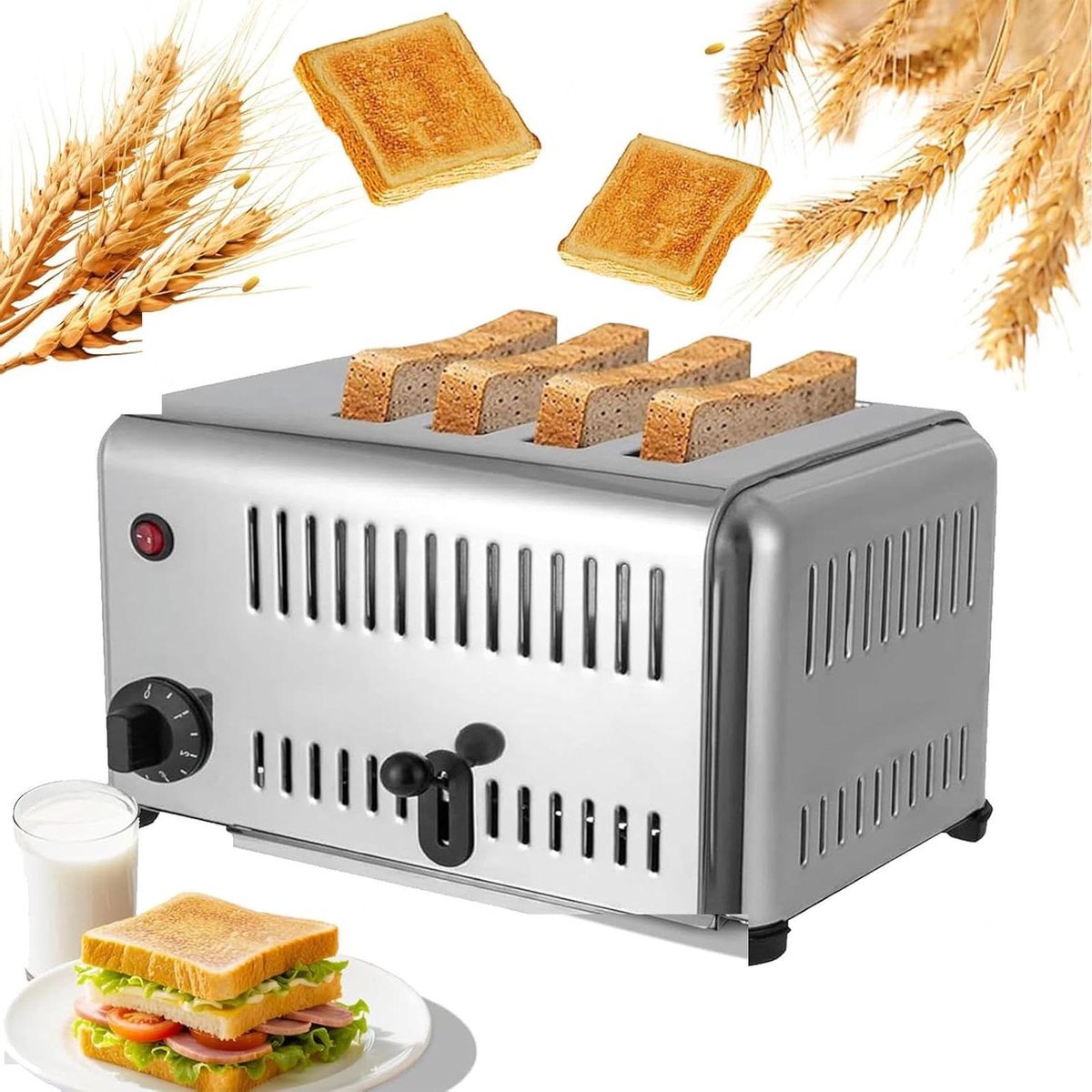 Commerciële Broodrooster - Professionele Toast Apparaat - Ontbijt Bereiden - Roestvrij Staal - 4/6 Plakjes - Zilver
