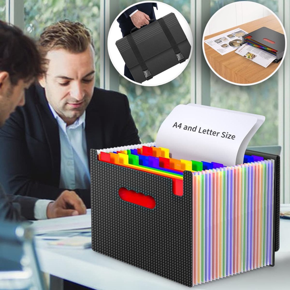 25-Vakken Accordeon-Dossierorganizer Met Handvat - Uitbreidbare Dossiermappen - Organizer Voor Belangrijke Documenten - Duurzaam En Uitbreidbaar - Perfecte Draagbare Archiefdoos Voor Thuis En Op Kantoor - A4/Letter-Formaat