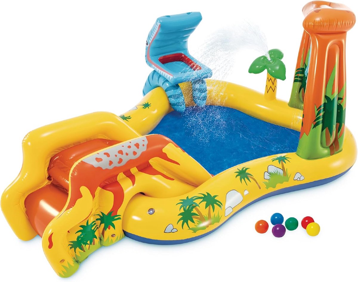 Dino Zwembad - Dinosaurus Waterspeelset - Opblaasbaar Zwembad Kinderen - Kinderzwembad met Glijbaan - Waterspeelpark - Speelbad Buiten - Water Speelmat - Zomer Speelgoed - 249 x 191 x 109 cm