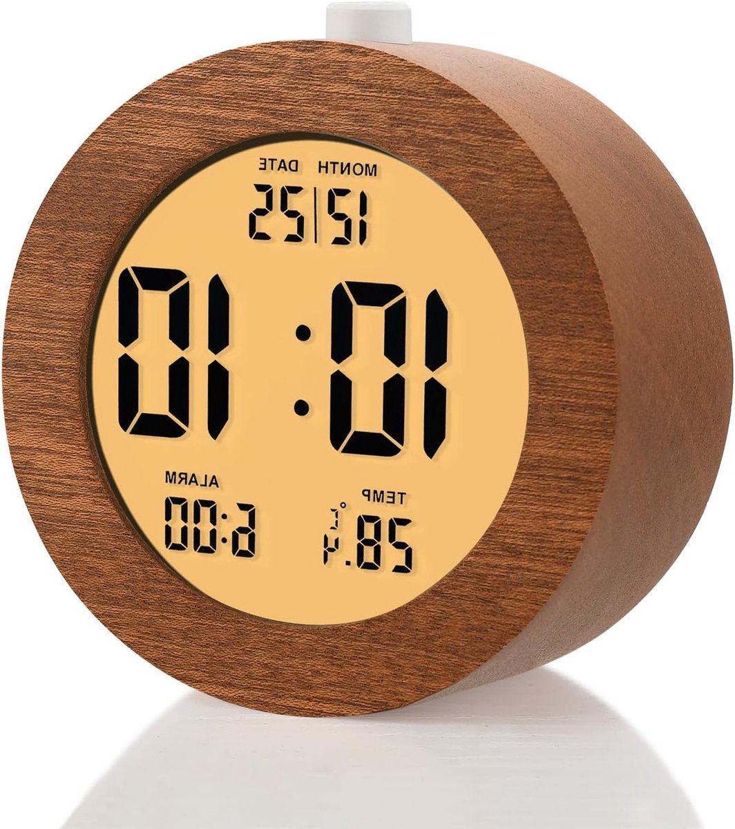 Houten Digitale Weerkalender Klok met Slaapfunctie en Nachtlampje, LCD Tafelklok met Tijd, Datum en Temperatuurweergave, Ideaal voor Slaapkamer en Kantoor