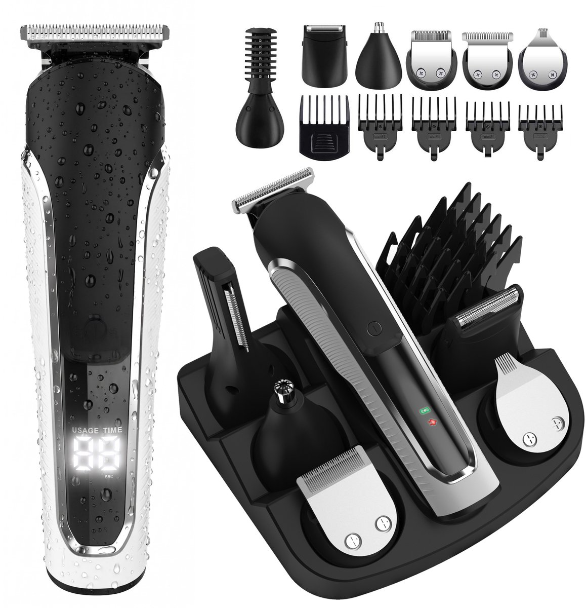 KHRONOX® 11 in 1 Baardtrimmer, Tondeuse, Trimmer Mannen, Scheerapparaat Mannen, Neustrimmer, Bodygroomer Mannen, Draadloze Baardtrimmer Mannen, Tondeuse Mannen, Neustrimmer Mannen, IPX6 Waterdichte Baardtrimmer, Incl. 6 opzetstukken, LED Display