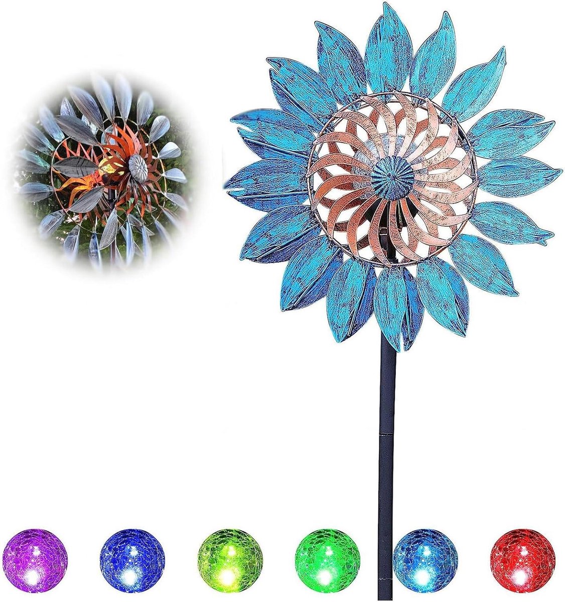 Windspinner Tuin - Windmolen Decoratie - Tuin Decoratie - Dubbele Draairichting - 84 Inch Hoog - Blauw
