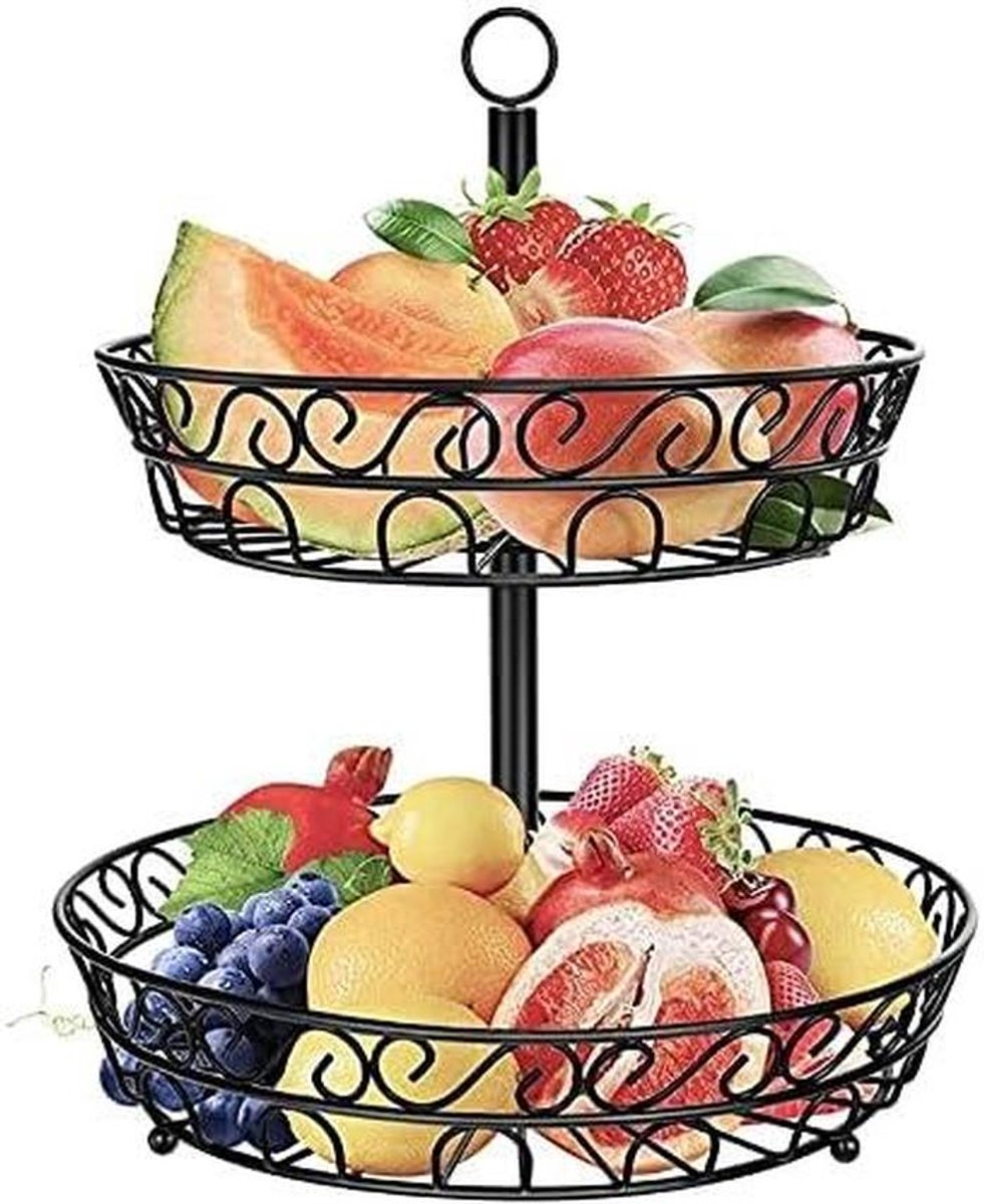 Fruitmand - Keuken organizer - Keuken opslag - Dubbele laag - 36x30x26cm - Zwart