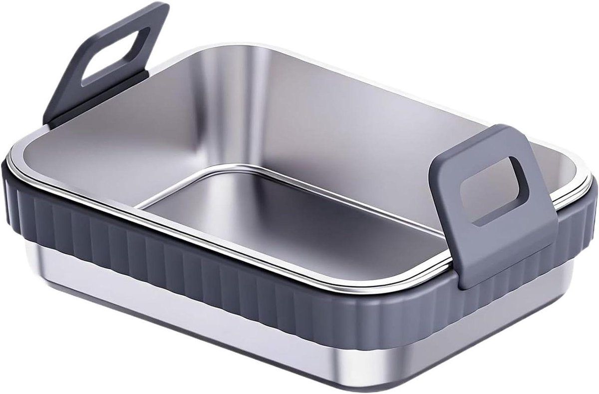 Luchtfriteuse Pan - Grillrek Bakvorm - Maaltijdvoorbereiding Koken - Antiaanbaklaag Vaatwasmachinebestendig - 19.5 x 15 x 4.8 cm - Grijs