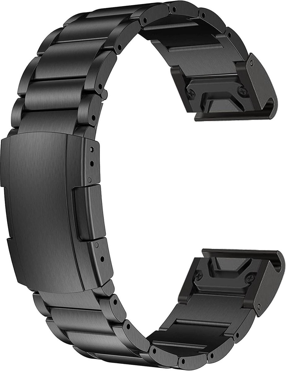 Titanium Band - Metalen Polsband - Smartwatch Gebruik - Lichtgewicht Hypoallergeen - 26mm - Zwart