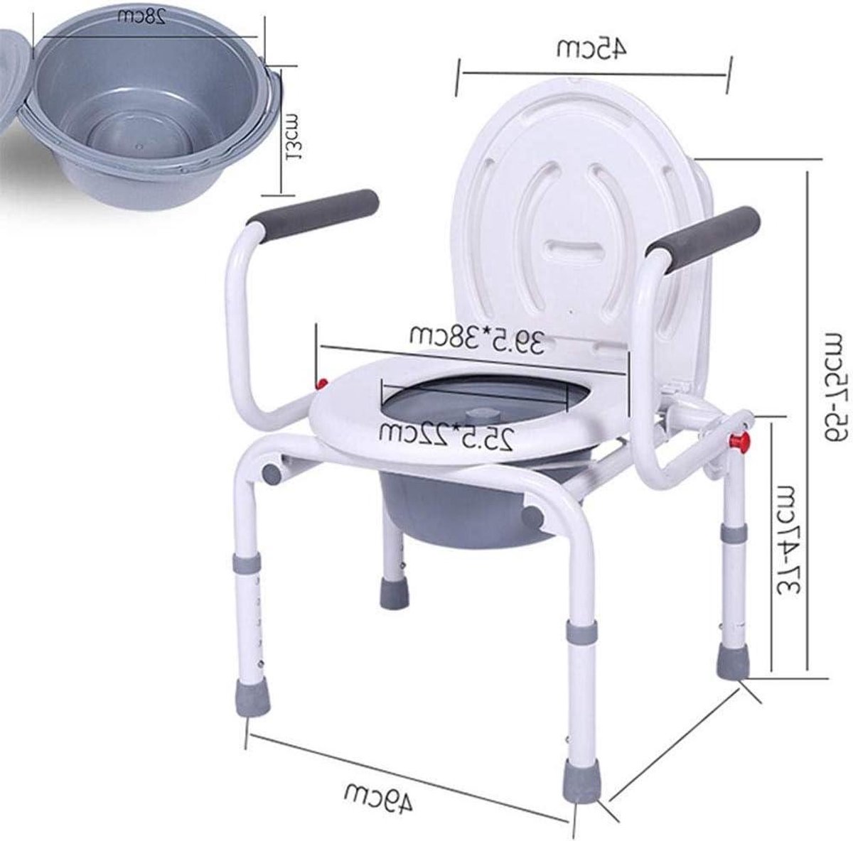 Opvouwbare Toiletstoel - Commode Stoel - Thuiszorg Hulp - In Hoogte Verstelbaar - 150kg Draagvermogen - Wit