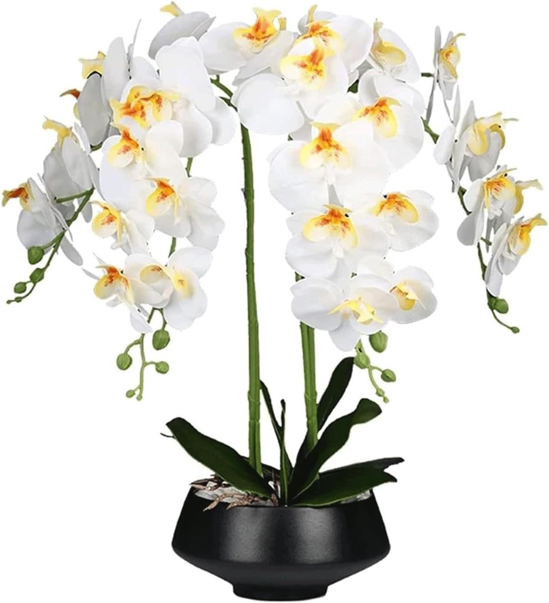 Kunstorchidee met Vaas - Nepbloemen Zijden - Woonkamer Decoratie - Zeer Natuurlijke Uitstraling - 55 cm Hoog - Wit