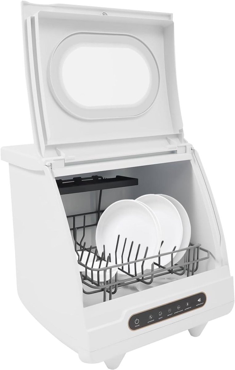 Mini Vaatwasser Tafelvaatwasser Compact Snel Servies Wassen Twee Spoelprogramma's 45 x 45 x 38 cm Wit