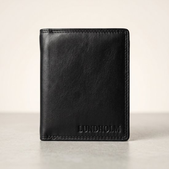 Lundholm leren portemonnee heren leer zwart staand model met RFID bescherming - zeer soepel en dun formaat herenportefeuille - cadeau voor man verjaardag - Vaderdag Cadeau Cadeautjes voor papa