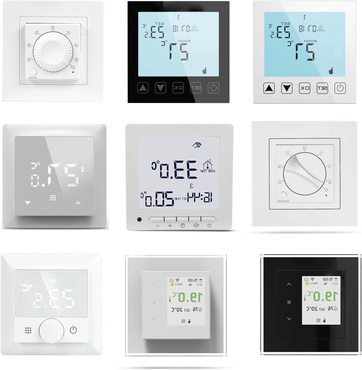 Kamerthermostaat - Slimme thermostaat - Temperatuur regelen - Touchscreen bediening - 12 mm - Wit
