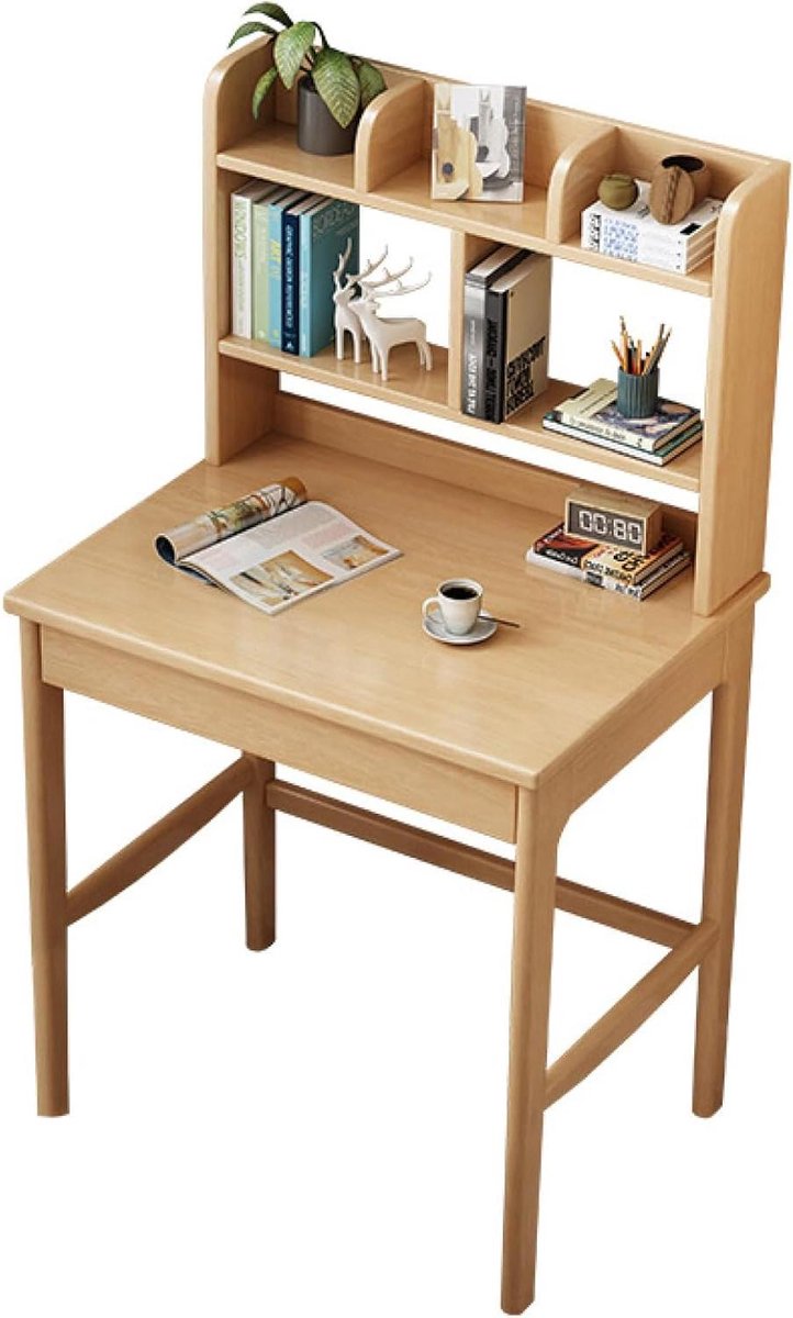 Bureau met Lades - Studeertafel Werkstation - Thuiswerken Organiseren - Massief Rubberhout - Rechthoek - Natuurlijk