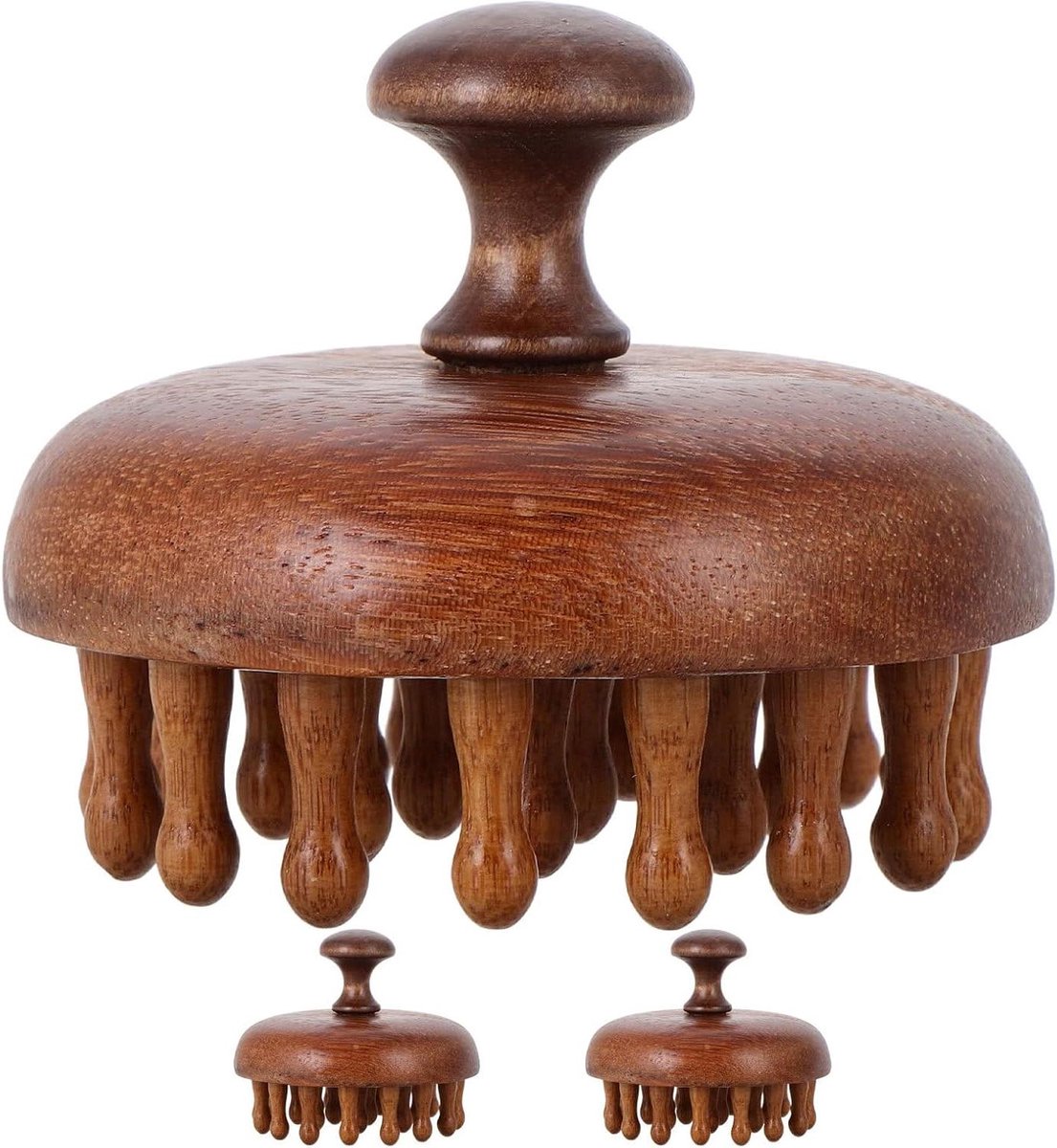 Houten Massagekam - Hoofdhuidborstel Acupressuur - Hoofdmassage Ontspanning - Ergonomisch Ontwerp 28 Punten - 8 x 8 x 6.5 cm
